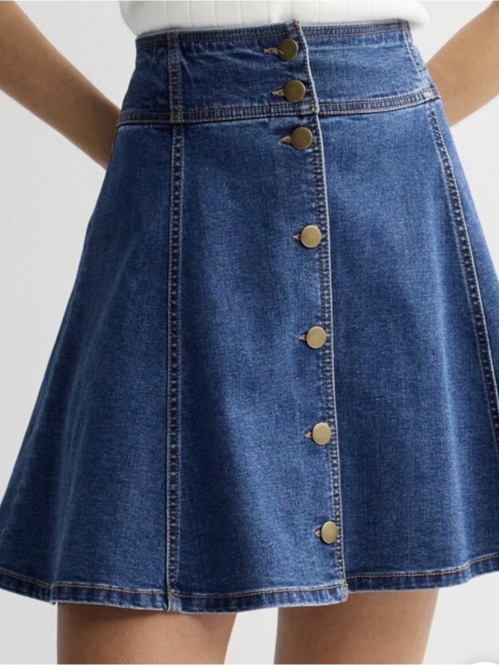 Draper James Indigo Button-Front A-Line Denim Skirt
